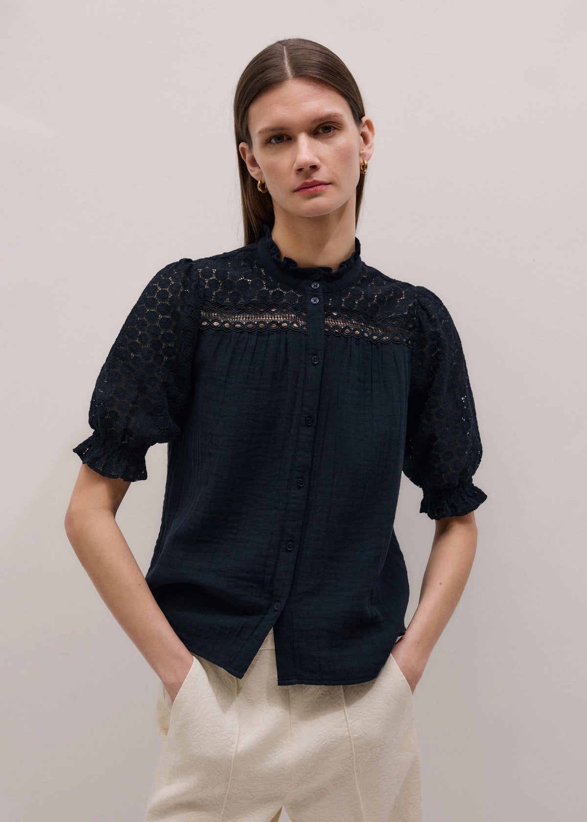 Navy Cheesecloth AM-PM Summer Blouse | ME+EM Clothing