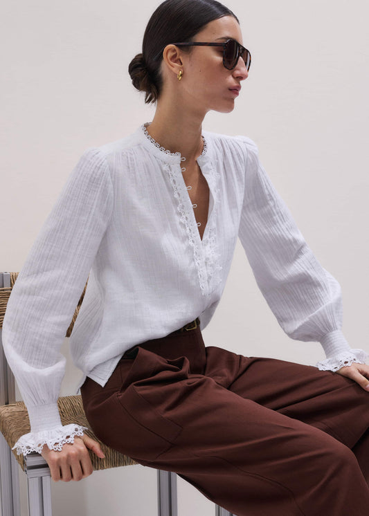 White Cheesecloth Intricate Detail Blouse | ME+EM Clothing