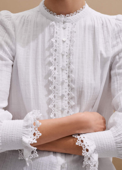 White Cheesecloth Intricate Detail Blouse | ME+EM Clothing
