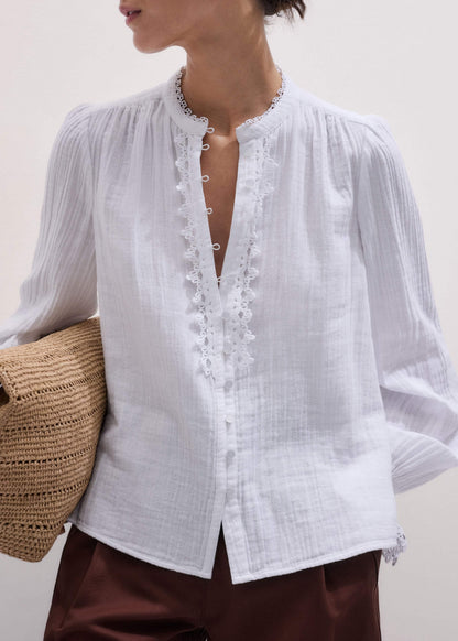 White Cheesecloth Intricate Detail Blouse | ME+EM Clothing