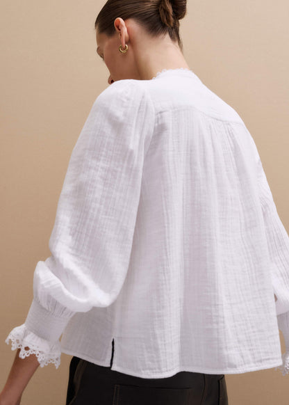 White Cheesecloth Intricate Detail Blouse | ME+EM Clothing