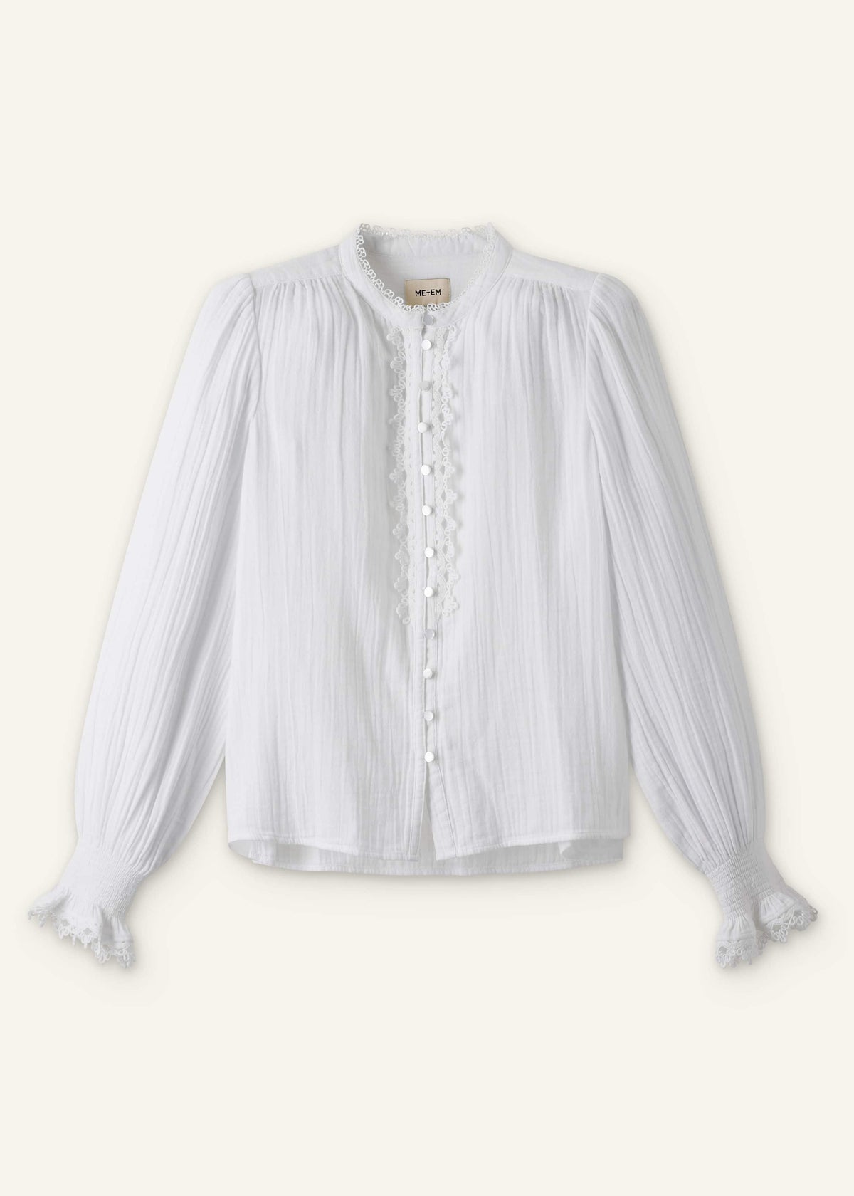 White Cheesecloth Intricate Detail Blouse | ME+EM Clothing