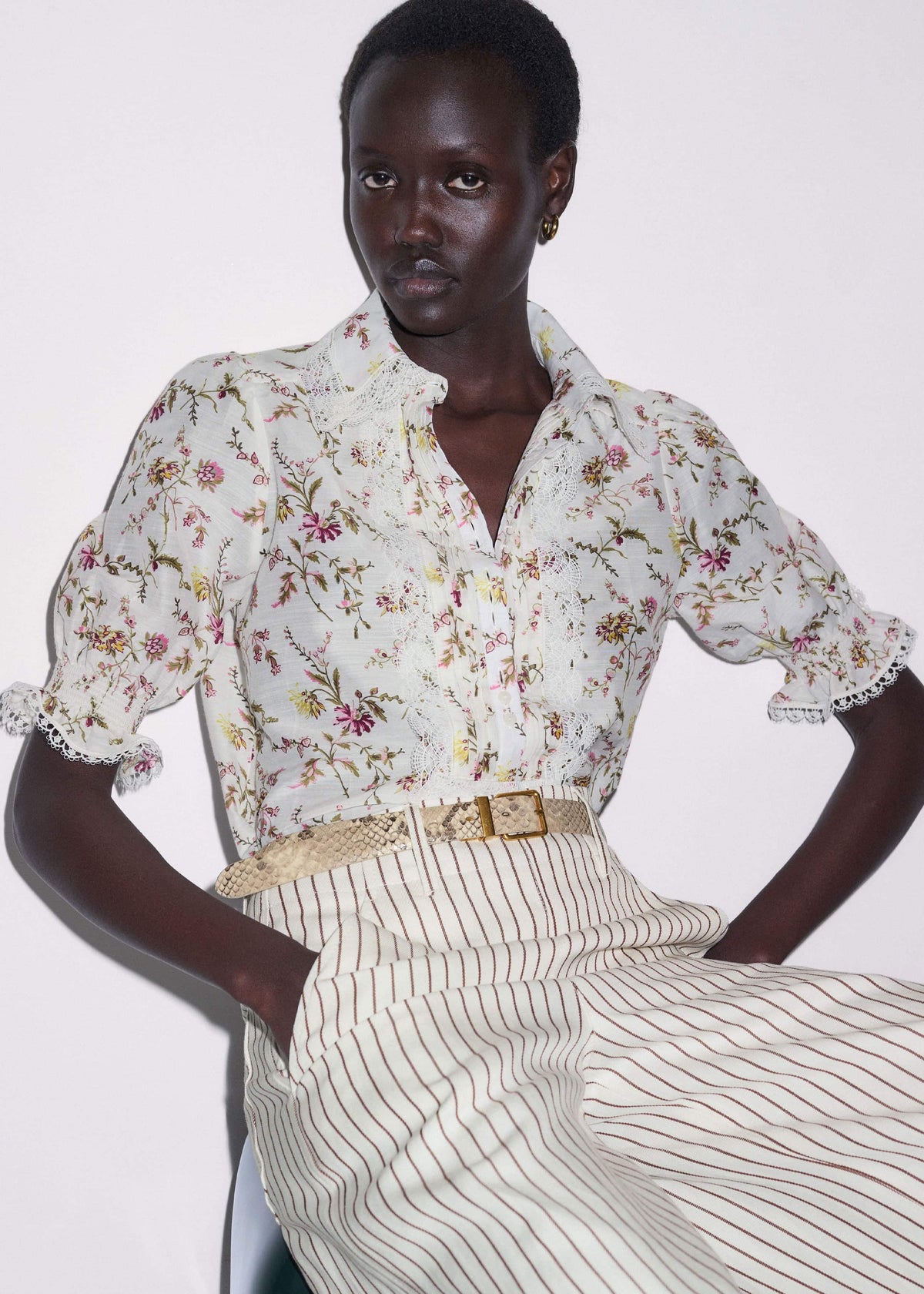 Cream Silk Cotton Wild Spring Floral Print Blouse | ME+EM Clothing