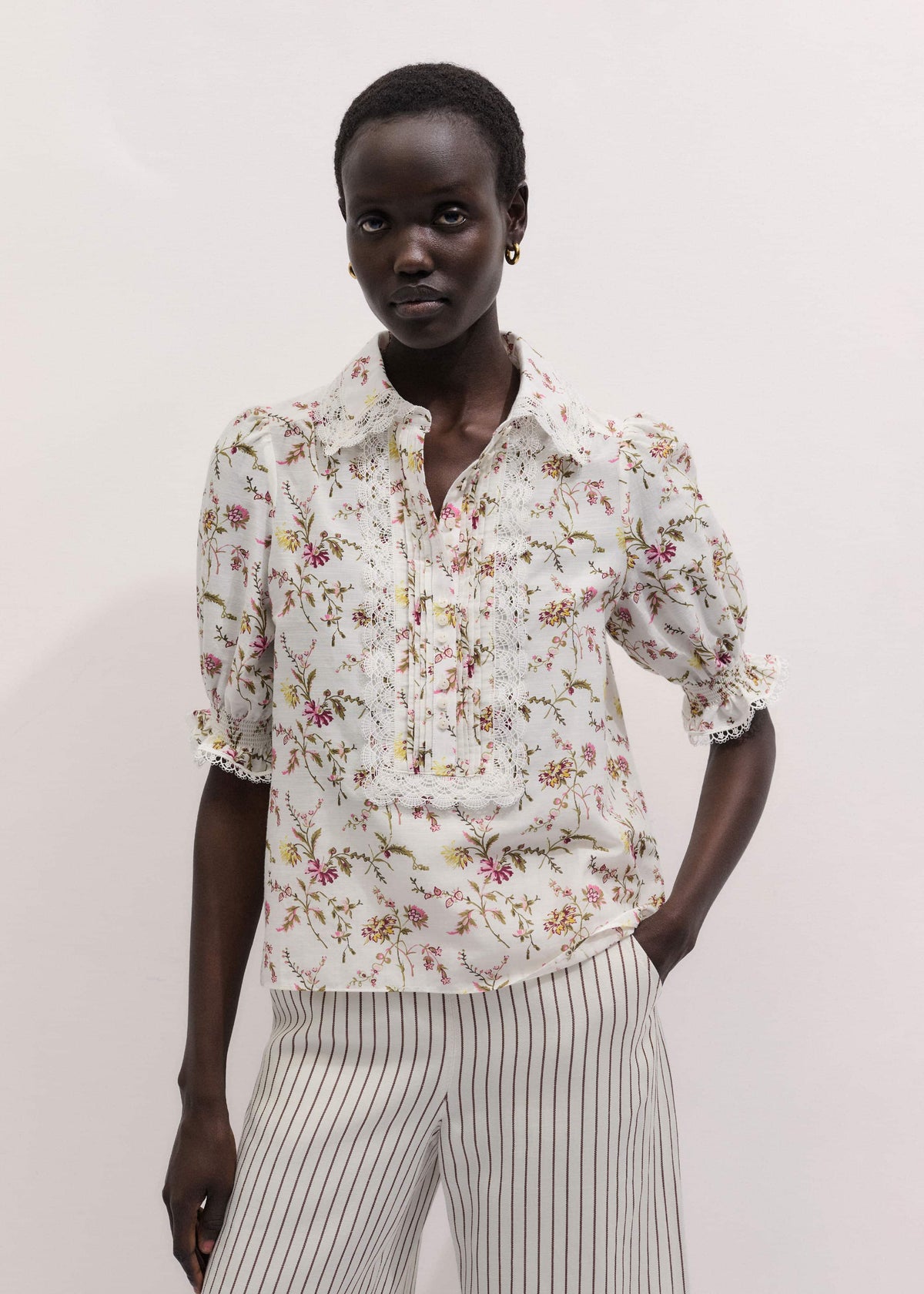 Cream Silk Cotton Wild Spring Floral Print Blouse | ME+EM Clothing