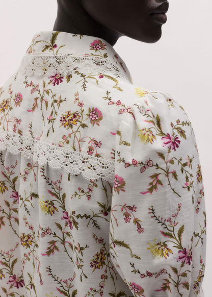 Cream Silk Cotton Wild Spring Floral Print Blouse | ME+EM Clothing