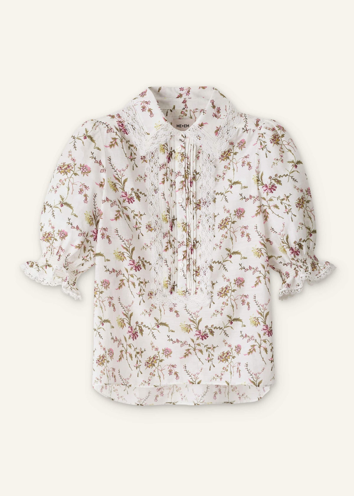 Cream Silk Cotton Wild Spring Floral Print Blouse | ME+EM Clothing