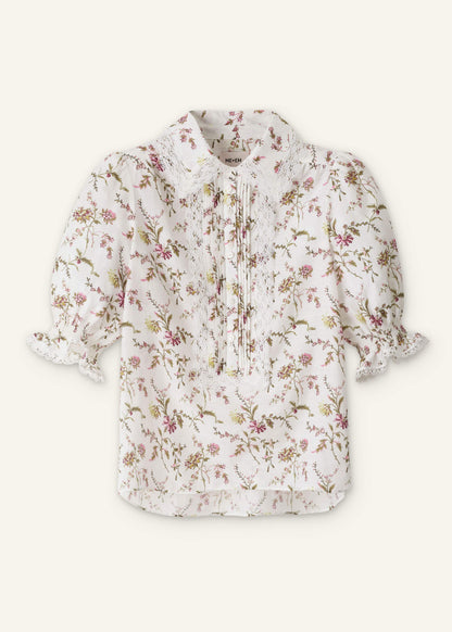 Cream Silk Cotton Wild Spring Floral Print Blouse | ME+EM Clothing