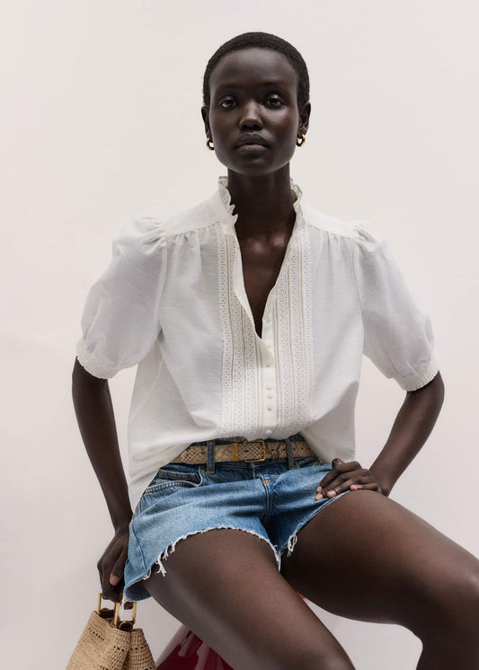 White Silk + Cotton Pintuck Detail Straight Blouse | ME+EM Clothing