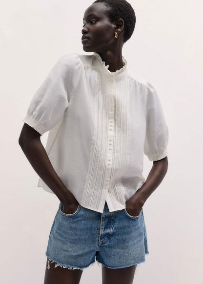 White Silk + Cotton Pintuck Detail Straight Blouse | ME+EM Clothing