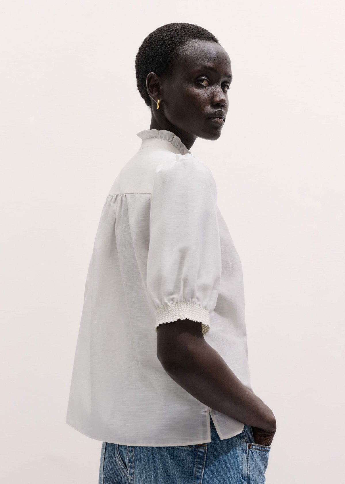 White Silk + Cotton Pintuck Detail Straight Blouse | ME+EM Clothing