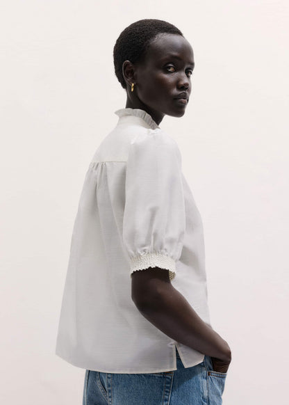 White Silk + Cotton Pintuck Detail Straight Blouse | ME+EM Clothing