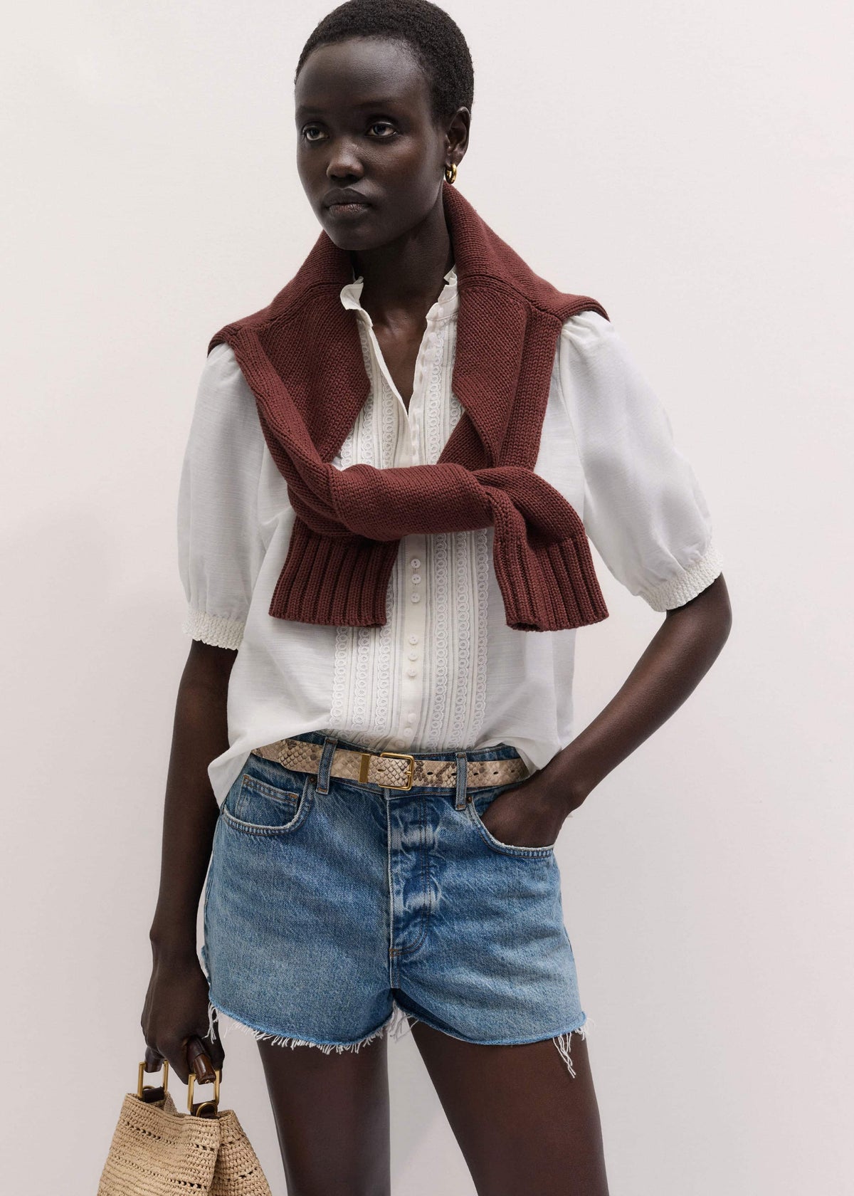 White Silk + Cotton Pintuck Detail Straight Blouse | ME+EM Clothing