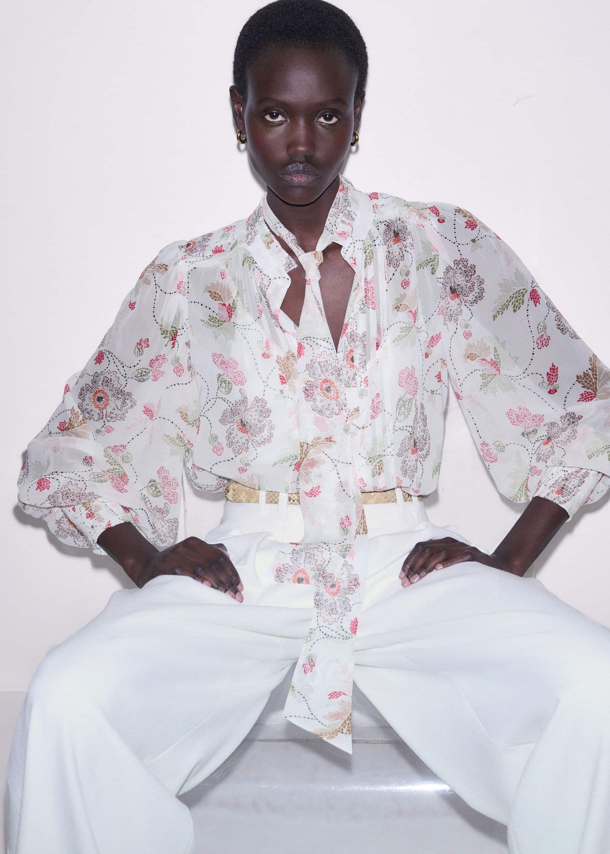 Cream Silk Balloon Sleeve Blouse | ME+EM Clothing