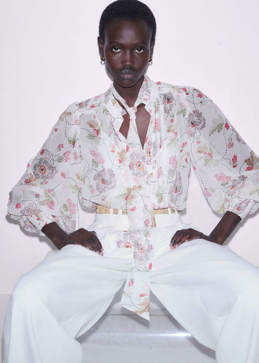 Cream Silk Balloon Sleeve Blouse | ME+EM Clothing