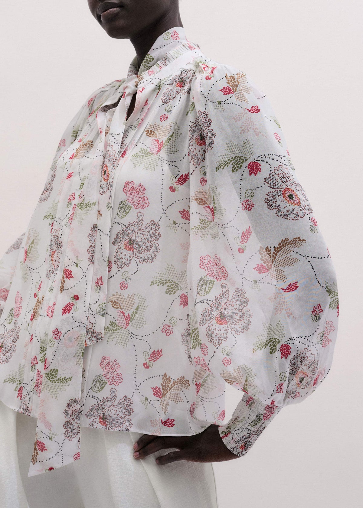 Cream Silk Balloon Sleeve Blouse | ME+EM Clothing