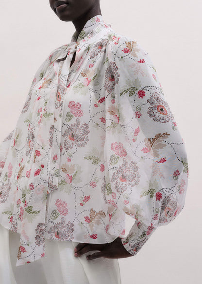Cream Silk Balloon Sleeve Blouse | ME+EM Clothing