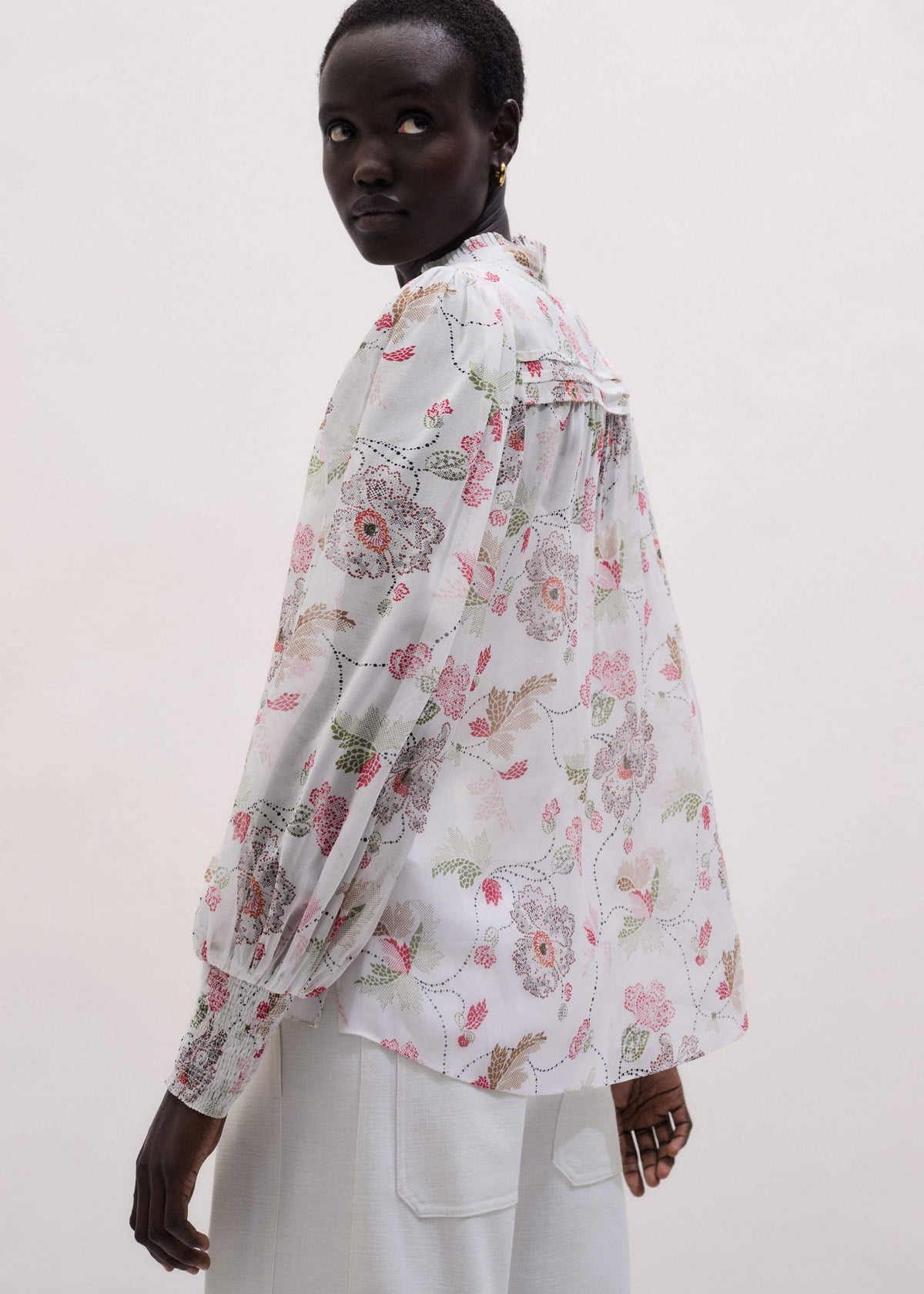 Cream Silk Balloon Sleeve Blouse | ME+EM Clothing