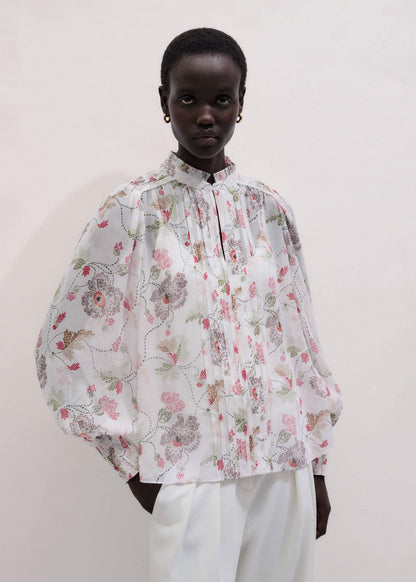Cream Silk Balloon Sleeve Blouse | ME+EM Clothing