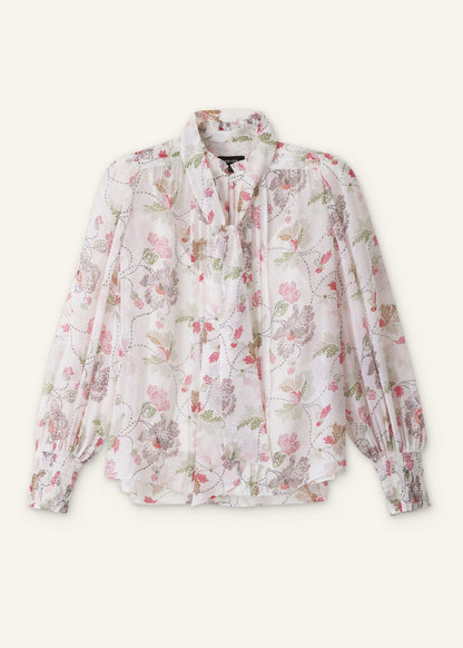 Cream Silk Balloon Sleeve Blouse | ME+EM Clothing