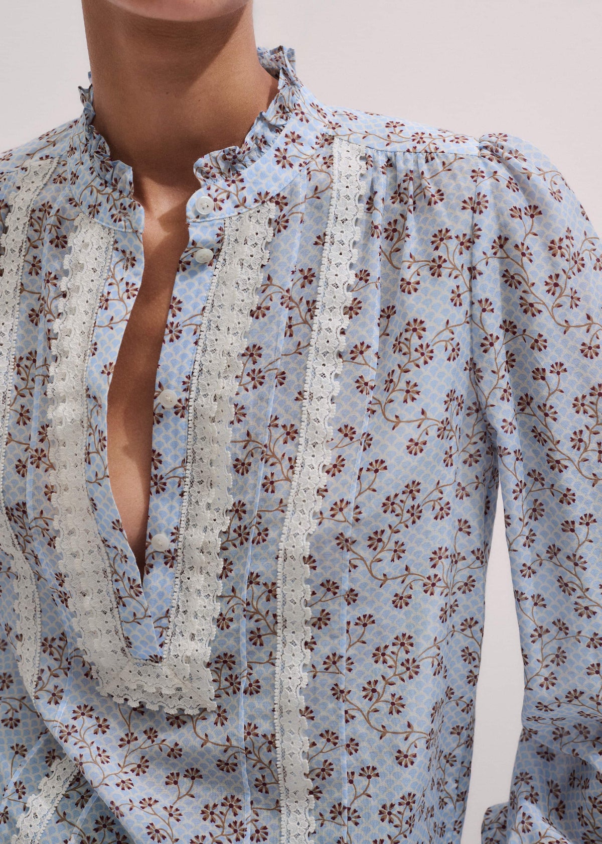 Blue Scallop Daisy Print Trim Detail Blouse + Tie | ME+EM Clothing