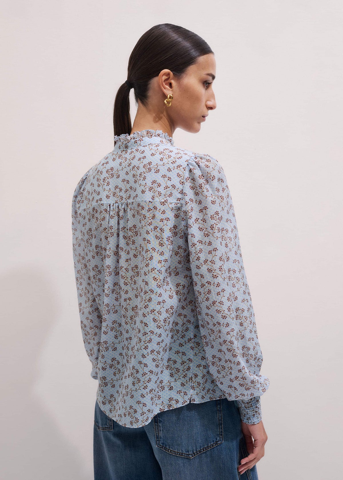 Blue Scallop Daisy Print Trim Detail Blouse + Tie | ME+EM Clothing