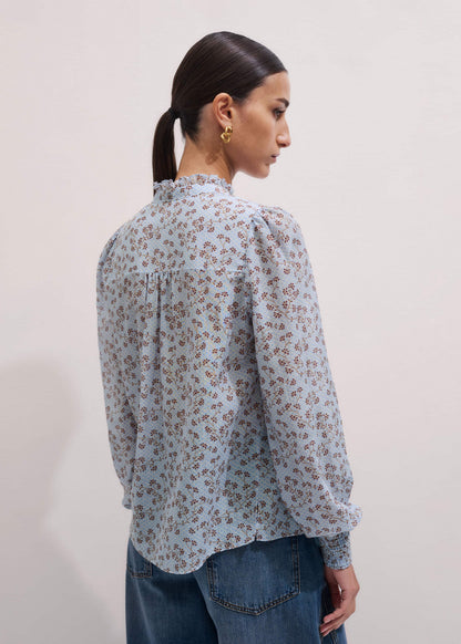 Blue Scallop Daisy Print Trim Detail Blouse + Tie | ME+EM Clothing