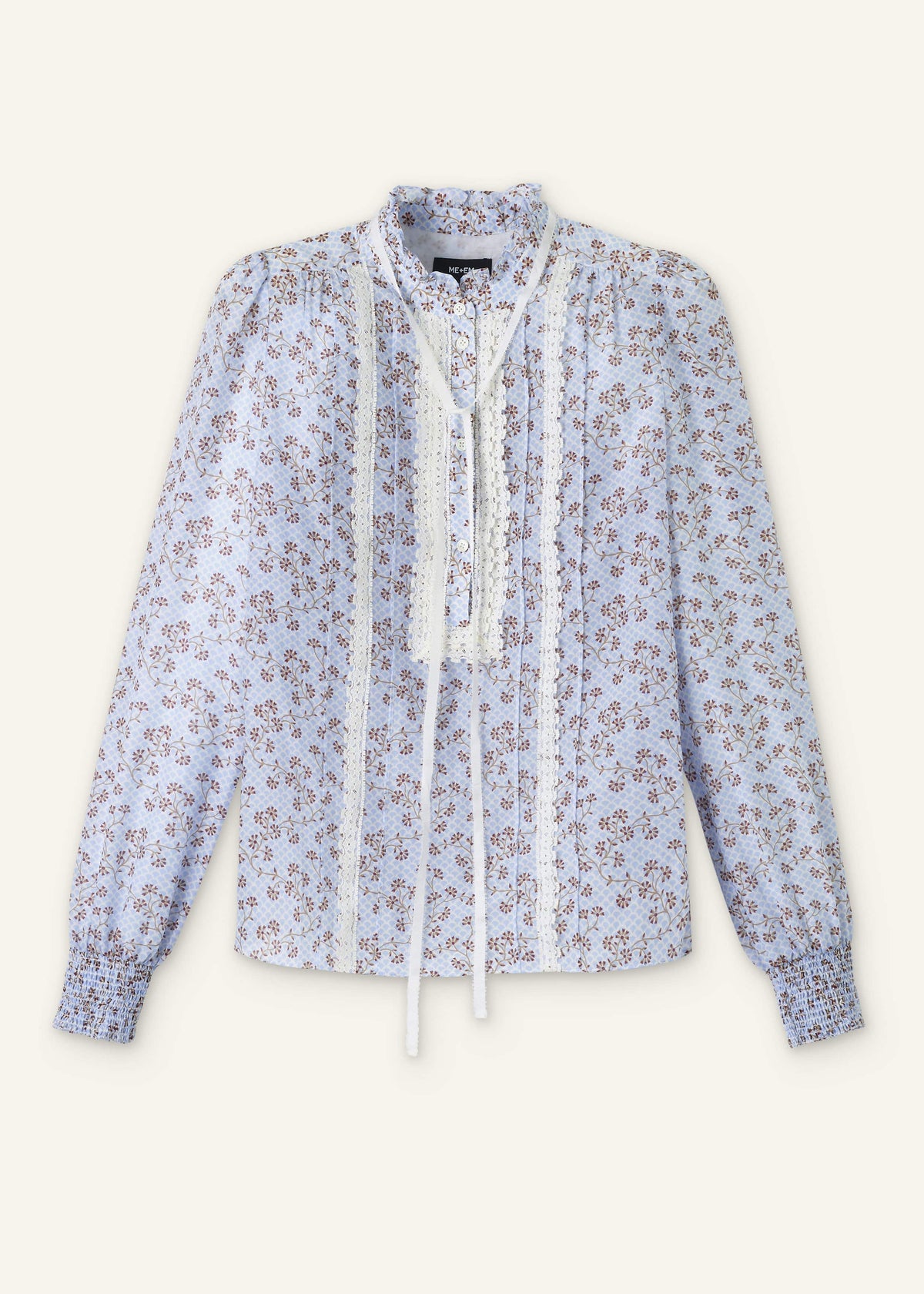 Blue Scallop Daisy Print Trim Detail Blouse + Tie | ME+EM Clothing