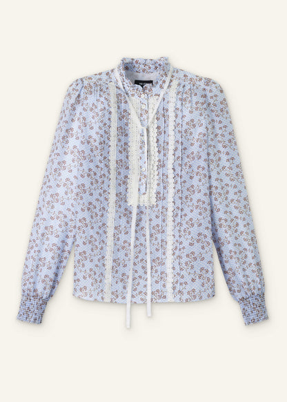 Blue Scallop Daisy Print Trim Detail Blouse + Tie | ME+EM Clothing