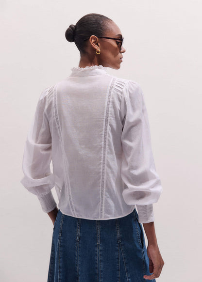 White Delicate Pintucked High-Neck Top | ME+EM Clothing