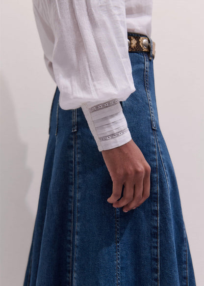 White Delicate Pintucked High-Neck Top | ME+EM Clothing