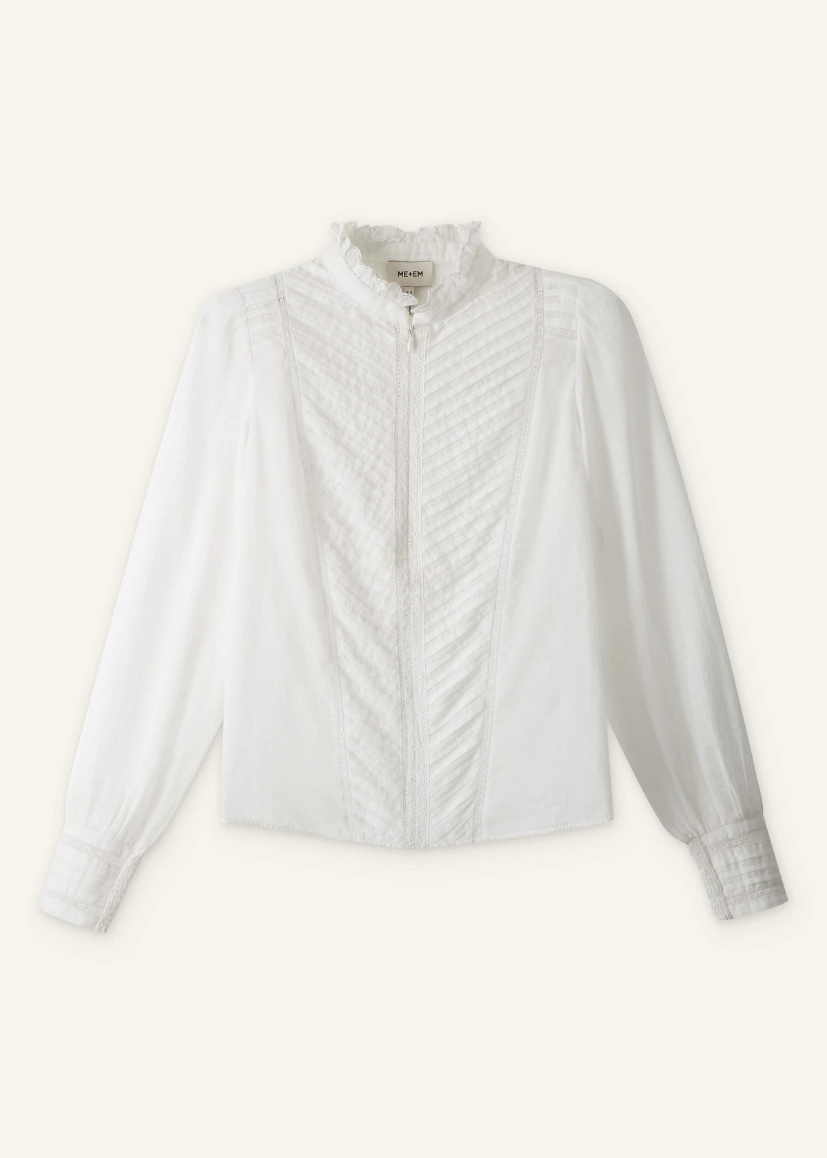 White Delicate Pintucked High-Neck Top | ME+EM Clothing