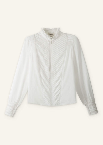 White Delicate Pintucked High-Neck Top | ME+EM Clothing