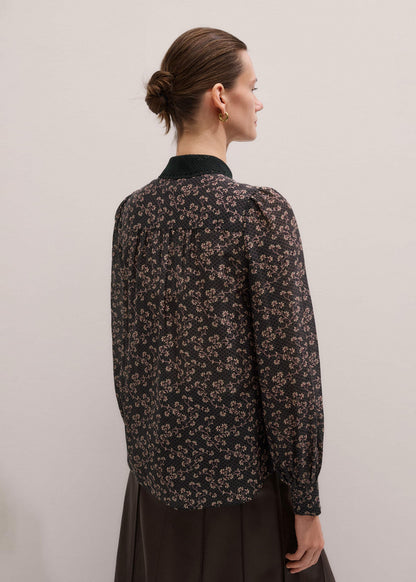 Black Scallop Daisy Print Feature Collar Blouse | ME+EM Clothing