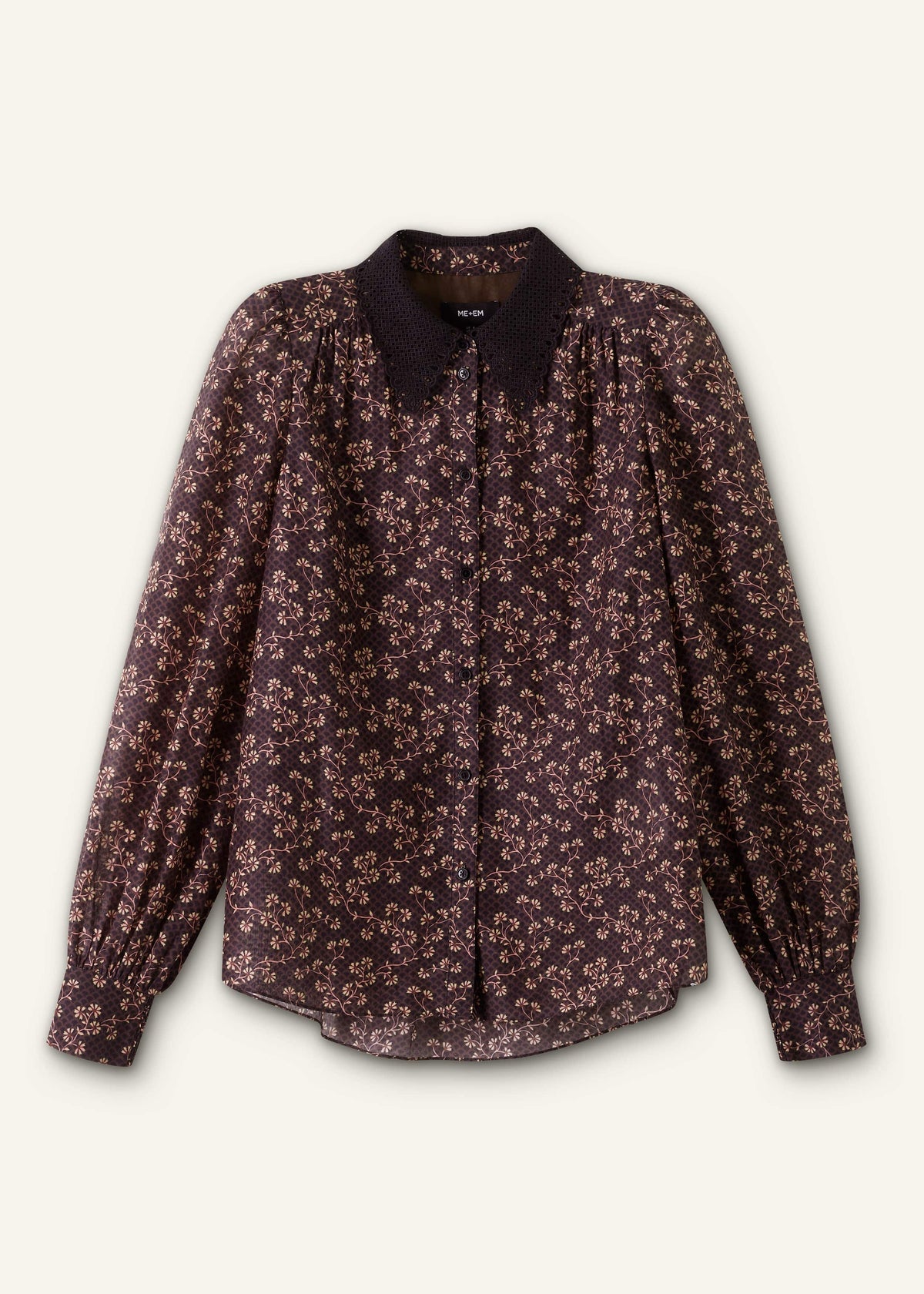 Black Scallop Daisy Print Feature Collar Blouse | ME+EM Clothing