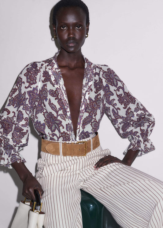 Cream Floral Print Blouse | ME+EM Clothing
