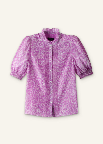 Purple Silk Cotton Entangled Lace Print Straight Blouse | ME+EM Clothing