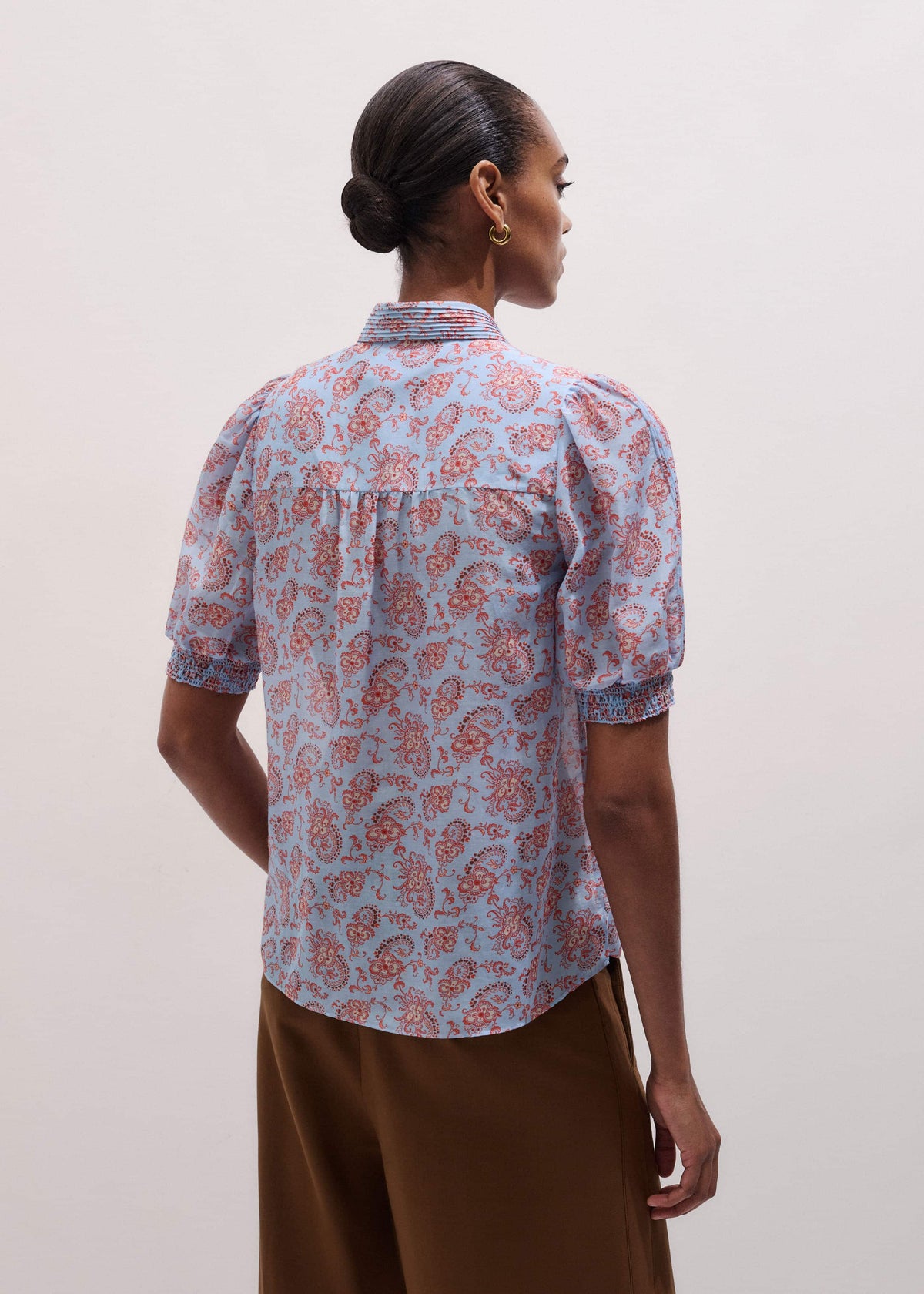 Blue Silk Cotton Gilded Paisley Print Straight Blouse | ME+EM Clothing