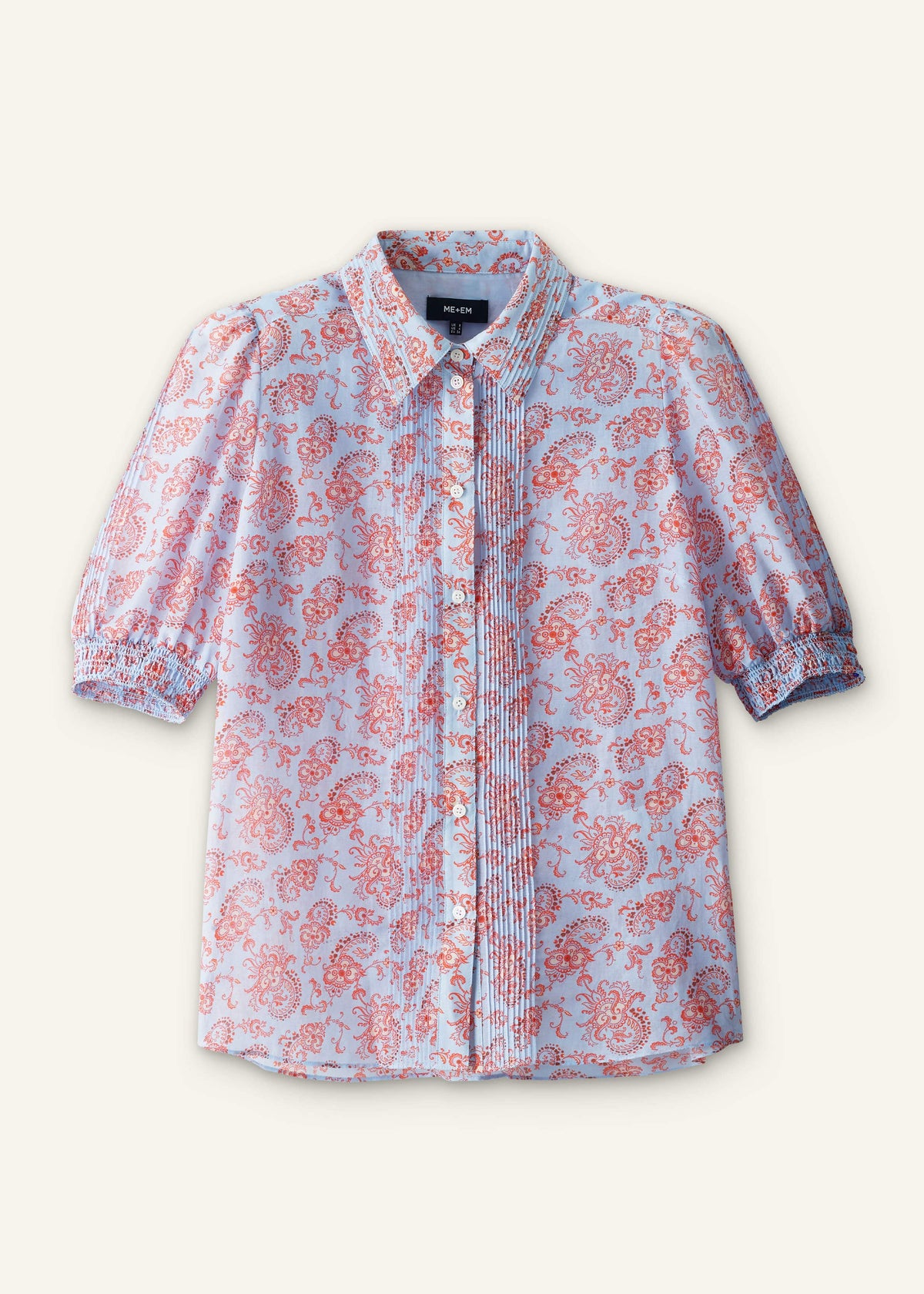 Blue Silk Cotton Gilded Paisley Print Straight Blouse | ME+EM Clothing
