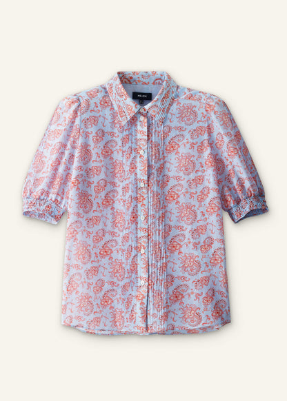 Blue Silk Cotton Gilded Paisley Print Straight Blouse | ME+EM Clothing