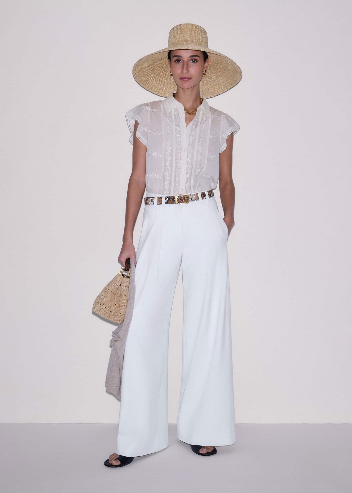 Cream Silk Cotton Embroidery Collar Swing Blouse | ME+EM Clothing