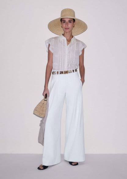 Cream Silk Cotton Embroidery Collar Swing Blouse | ME+EM Clothing
