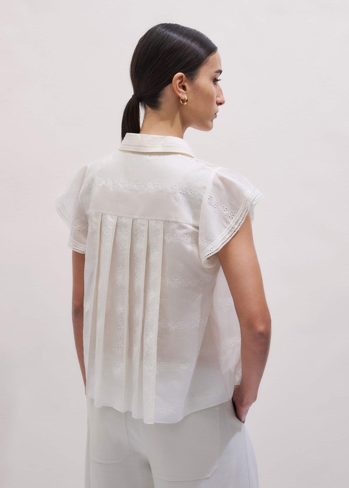 Cream Silk Cotton Embroidery Collar Swing Blouse | ME+EM Clothing