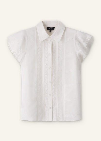 Cream Silk Cotton Embroidery Collar Swing Blouse | ME+EM Clothing