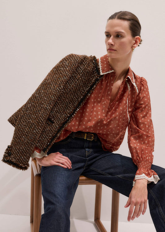 Orange Spaced Paisley Motif Print Blouse | ME+EM Clothing