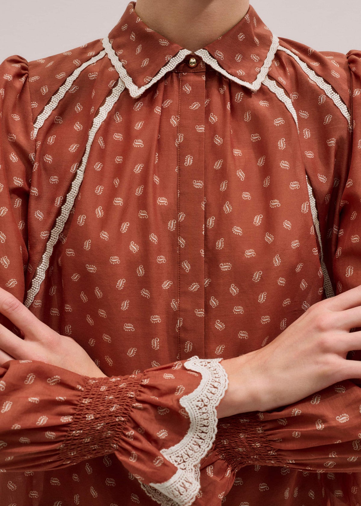Orange Spaced Paisley Motif Print Blouse | ME+EM Clothing
