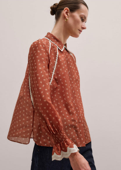 Orange Spaced Paisley Motif Print Blouse | ME+EM Clothing
