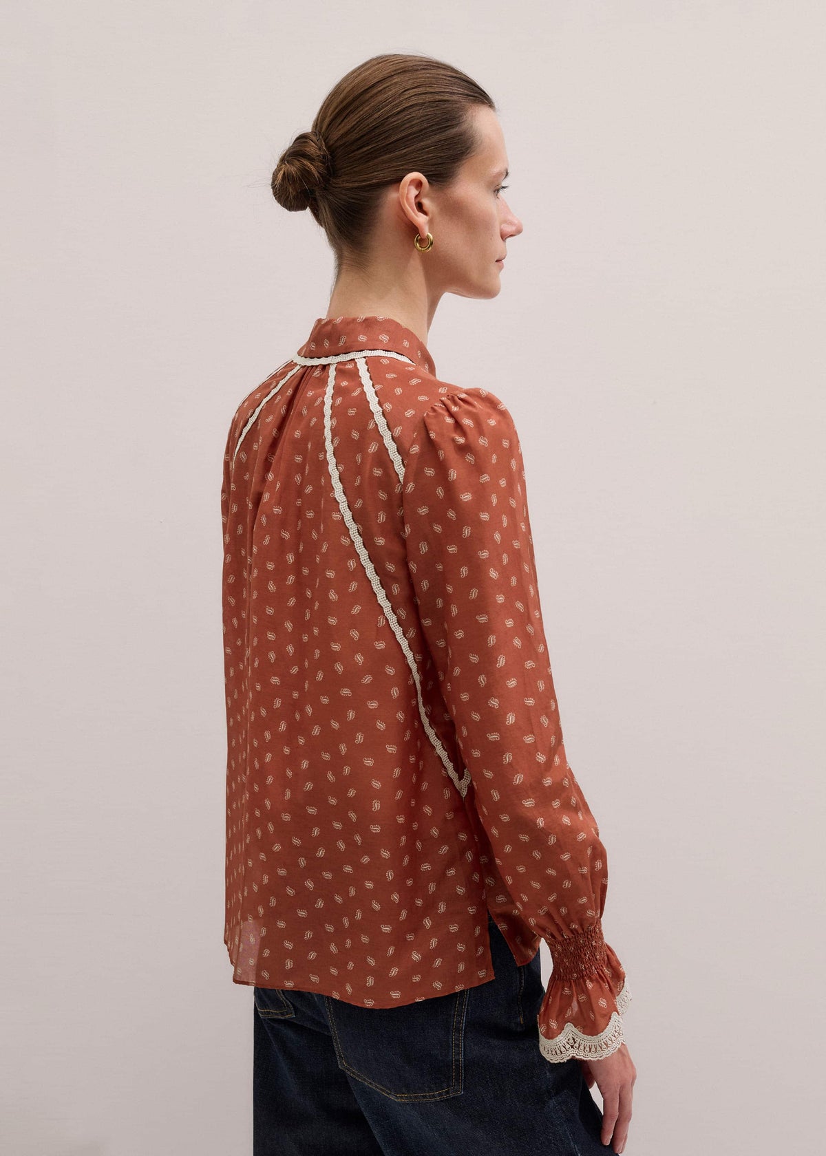 Orange Spaced Paisley Motif Print Blouse | ME+EM Clothing