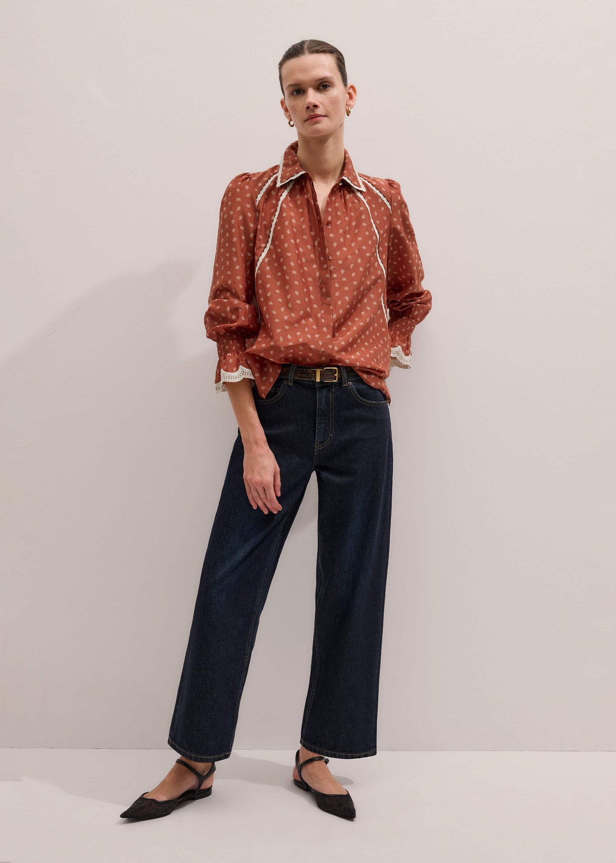 Orange Spaced Paisley Motif Print Blouse | ME+EM Clothing