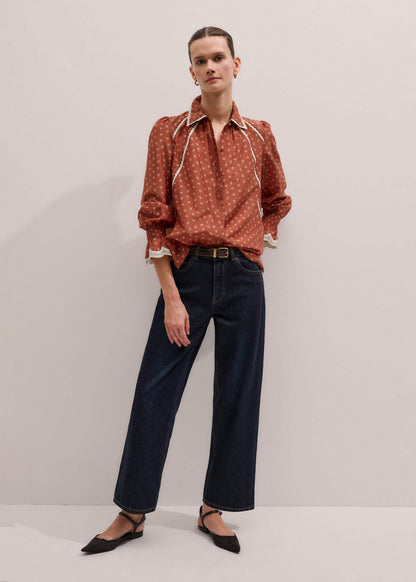 Orange Spaced Paisley Motif Print Blouse | ME+EM Clothing