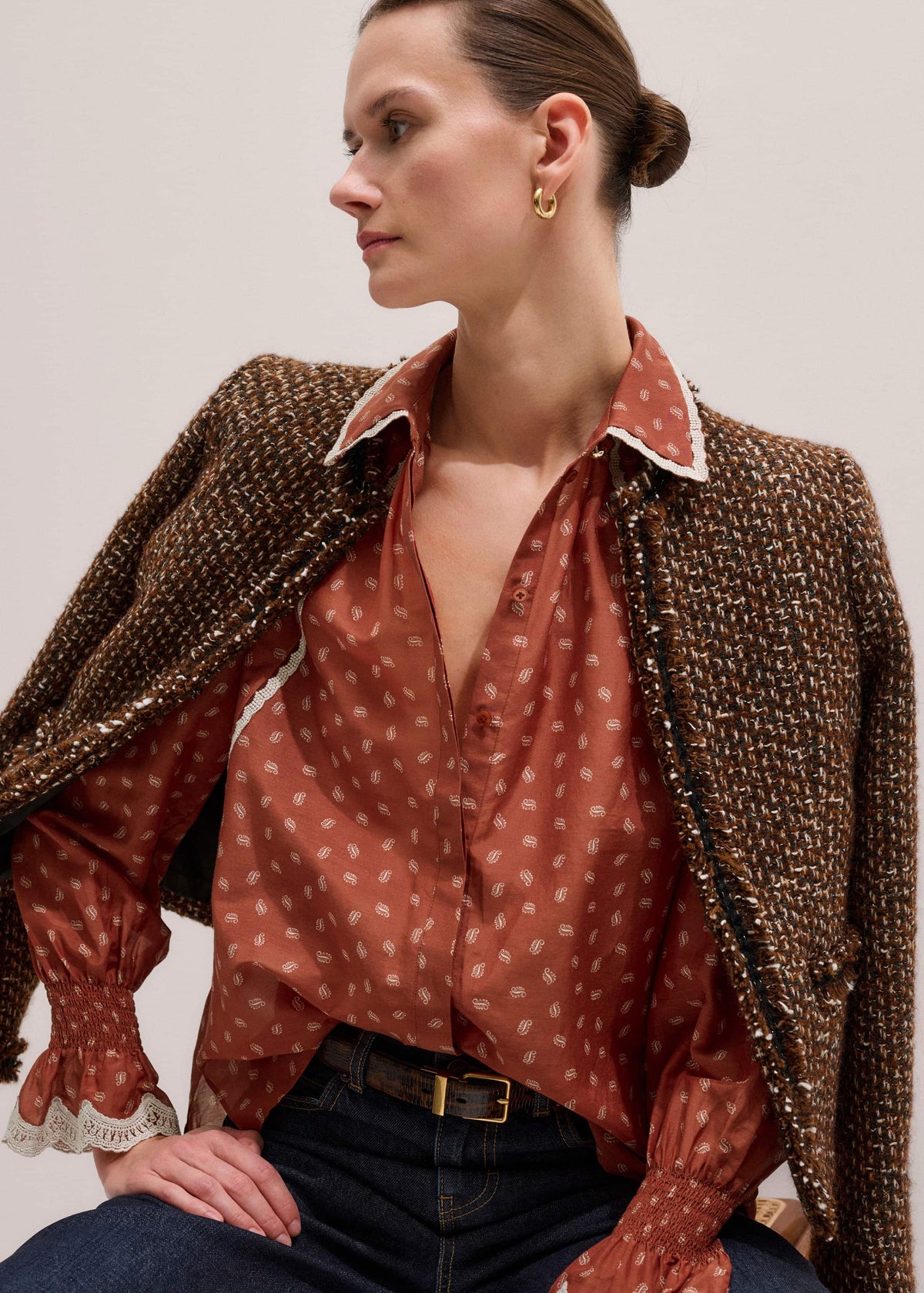 Orange Spaced Paisley Motif Print Blouse | ME+EM Clothing